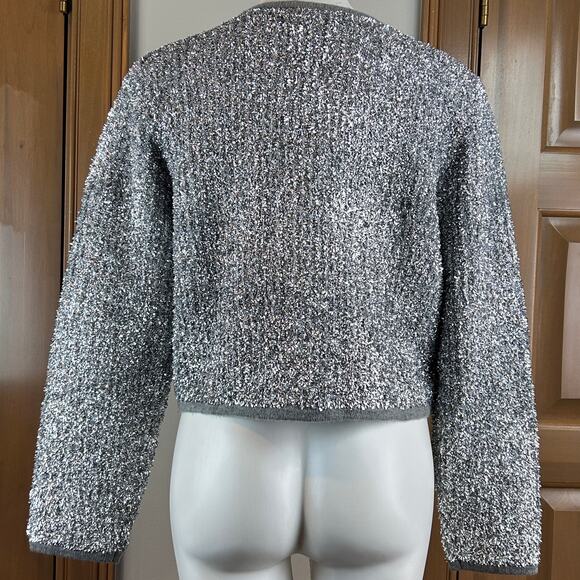 J. Crew Cardigan Cropped silver tinsel yarn size small - Picture 4 of 7